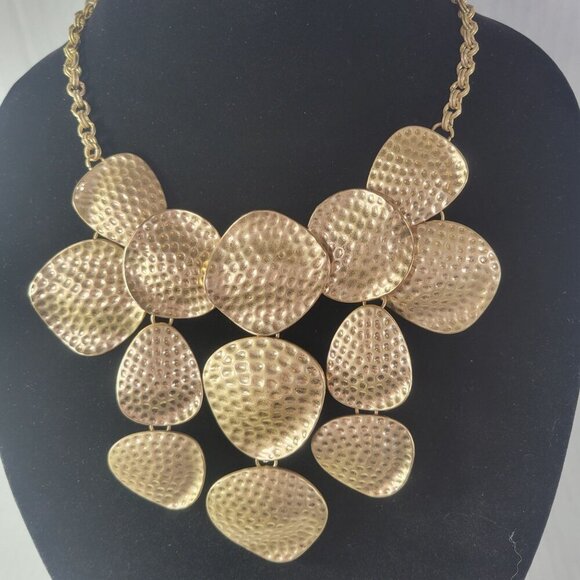Vintage Gold-Tone Statement Boho Rich-Auntie Textured Abstract Disc Necklace - Picture 1 of 5